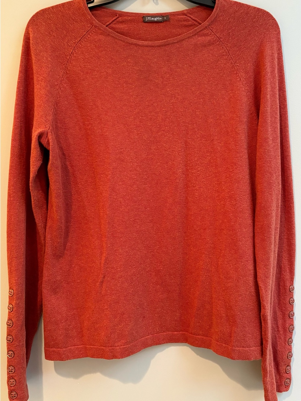 J. McLaughlin Rust Crewneck Sweater with Cuff Buttons